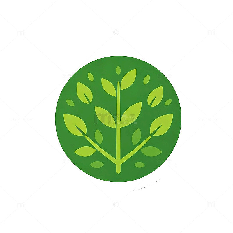 扁平风绿色植物叶子圆形图标设计素材