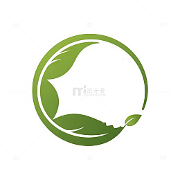 简约风绿色叶子圆形标志设计素材