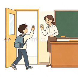 回头挥手，放学再见，师生告别