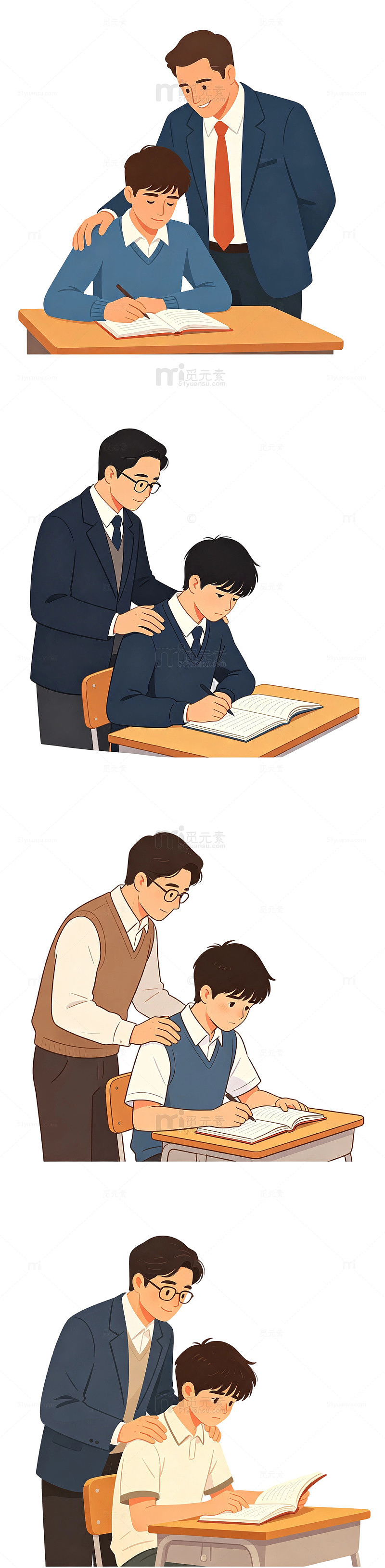 拍肩安慰，老师鼓励，学生情绪