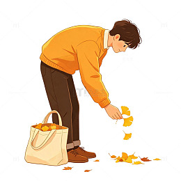 捡拾银杏叶，秋日落叶