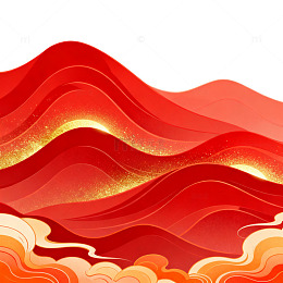国风红色波浪云纹插画设计素材