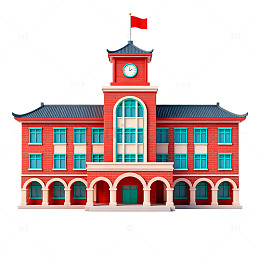 3D风格红色学校建筑模型素材