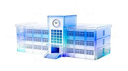 透明风格学校建筑3D模型设计素材