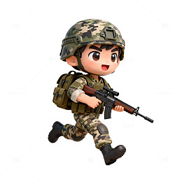 Q版卡通士兵奔跑军事设计素材