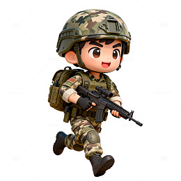 Q版卡通士兵奔跑3D模型素材