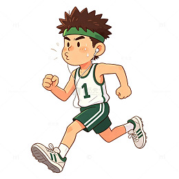 卡通风格运动男孩奔跑插画免扣元素素材