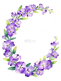 水彩风紫色花朵花环设计素材