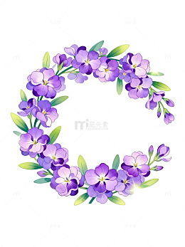 水彩风紫色花朵花环设计素材