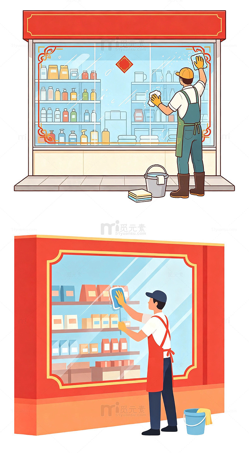 擦拭橱窗，店铺清洁，开店准备