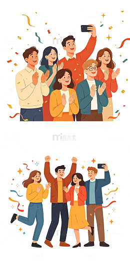 欢呼人群 拍手庆祝 开业围观顾客