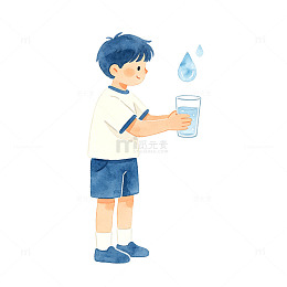 水彩风男孩喝水插画设计素材