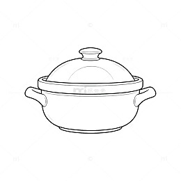 线条风带盖炖锅简笔画设计素材