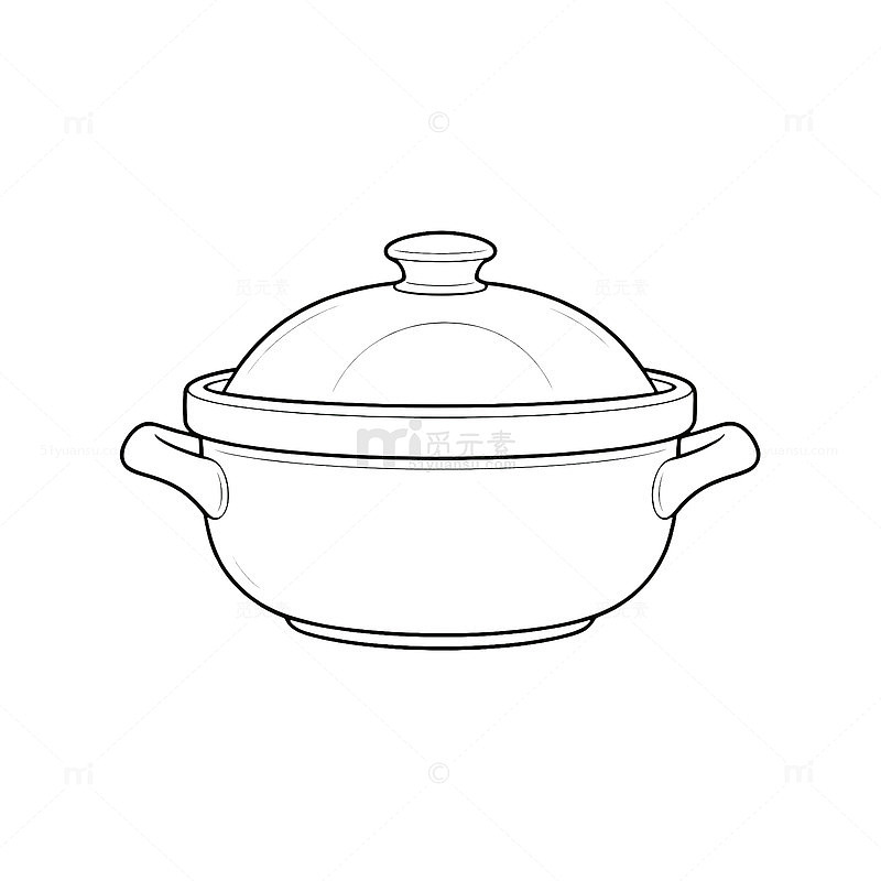 线条风带盖炖锅简笔画设计素材