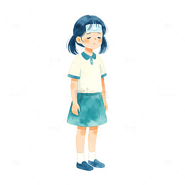 水彩风小女孩校服手绘人物设计素材