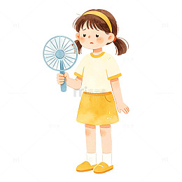 手绘风夏日女孩手持扇子插画素材