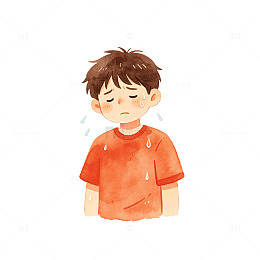 水彩风男孩出汗卡通插画设计素材