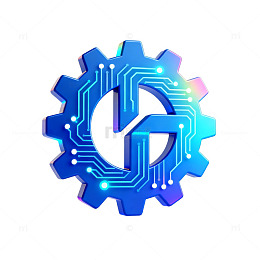 科技风齿轮电路标志3D设计素材