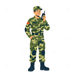 卡通风军人手持对讲机矢量设计素材