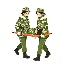 卡通风军人救援担架插画设计素材