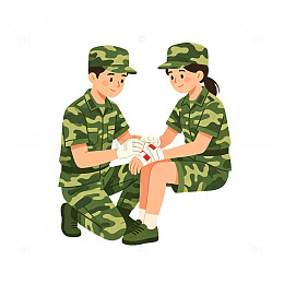 卡通风军人互帮互助插画设计素材