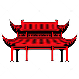 矢量风传统中式红色古建筑设计素材