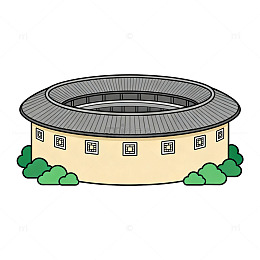 卡通风格圆形土楼建筑插画素材