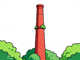 卡通风格红砖烟囱绿植插画素材
