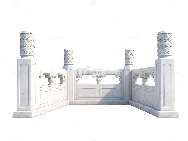 3D风格古典石栏杆建筑模型素材