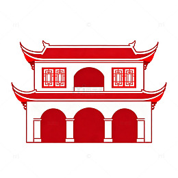 简约风中式建筑红色剪影设计素材