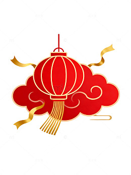 剪纸风春节灯笼祥云设计素材