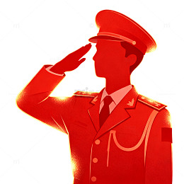 红色剪影军人敬礼矢量插画素材
