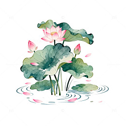 水彩风荷花池塘手绘植物设计素材
