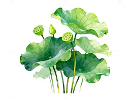 水彩风荷叶荷花植物插画素材