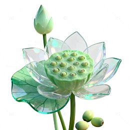 玻璃质感莲花植物透明设计素材
