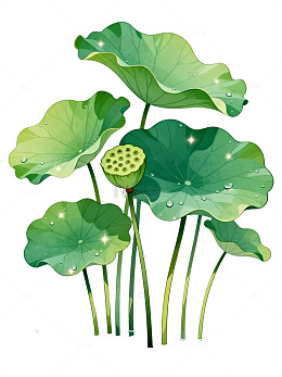 卡通风格荷塘莲叶插画设计素材