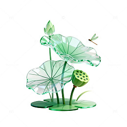 玻璃质感荷塘蜻蜓插画设计素材