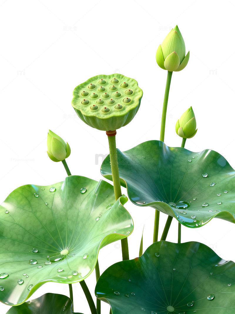 清新风荷塘莲蓬绿叶设计素材