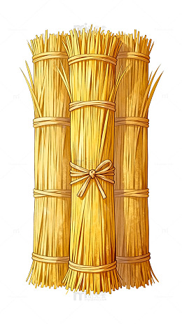 插画风金黄色稻草捆手绘设计素材