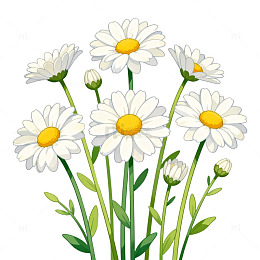 手绘风雏菊花朵植物插画设计素材