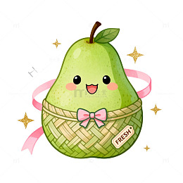 卡通风可爱梨子编织篮插画设计素材