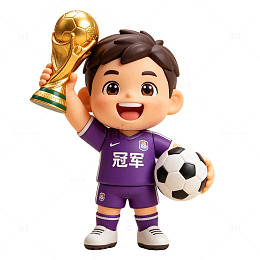 卡通小男孩拿着奖杯