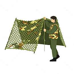 扁平风军人搭建迷彩帐篷插画素材