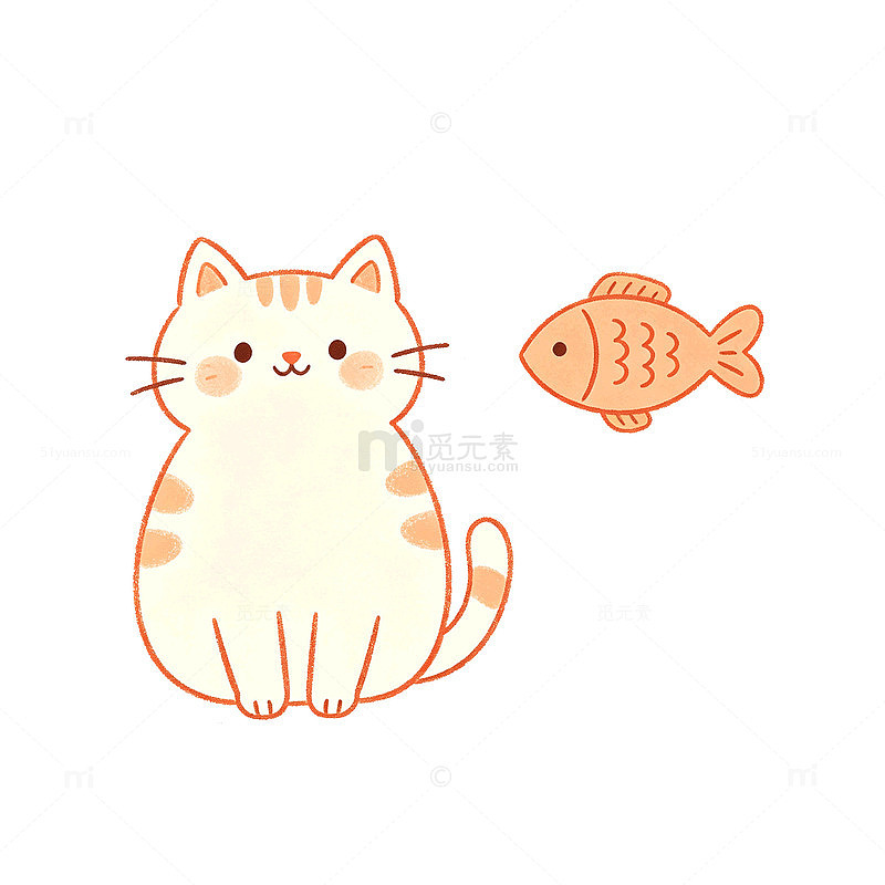 卡通风可爱猫咪与小鱼插画设计素材