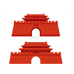 扁平风中国古建筑城楼设计城墙素材