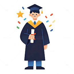 卡通风格毕业典礼学生手持证书矢量素材