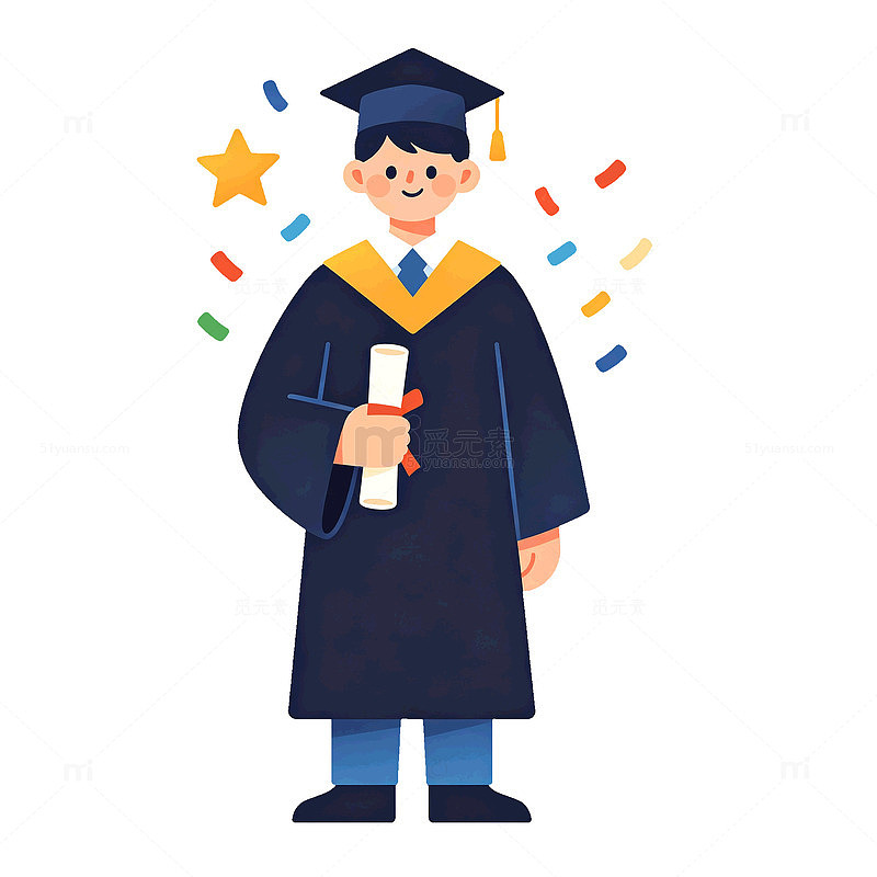 卡通风格毕业典礼学生手持证书矢量素材