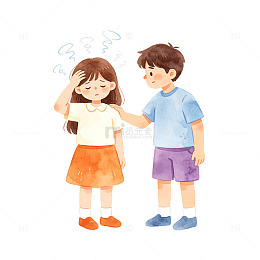 水彩风情侣互动手绘插画设计素材