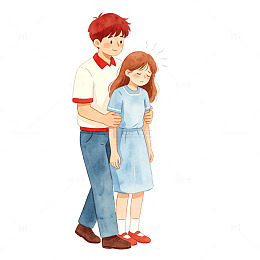 水彩风情侣拥抱手绘插画设计素材