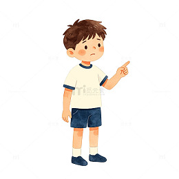 卡通风男孩指向手势插画设计素材